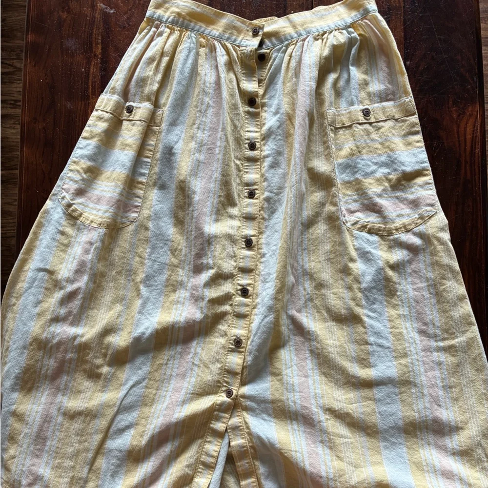Patagonia A-Line Skirt in Cream, Yellow and Light Pink Stripes - Picture 1 of 4